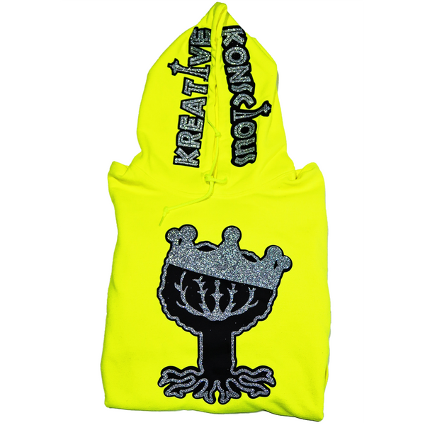 Neon Yellow, Black and Silver Glitter Hoodie